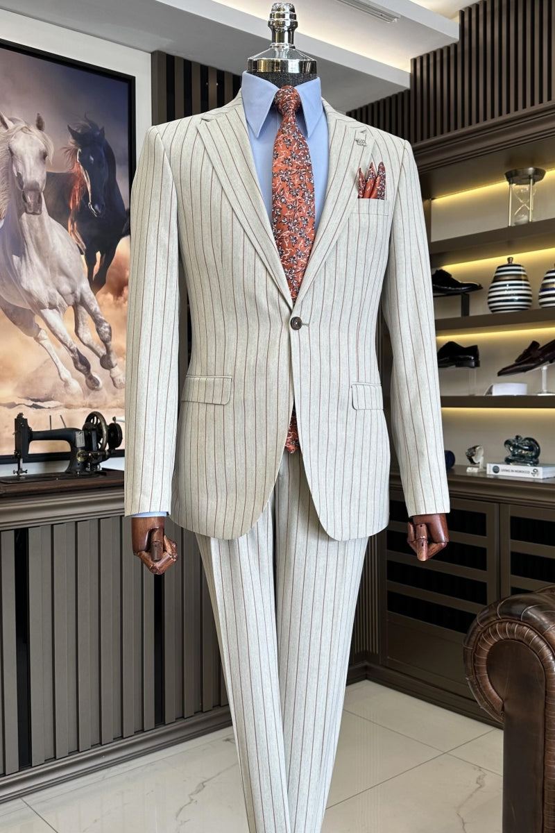 New Arrival Off-White Pinstripe Close Fitting Suits For Men