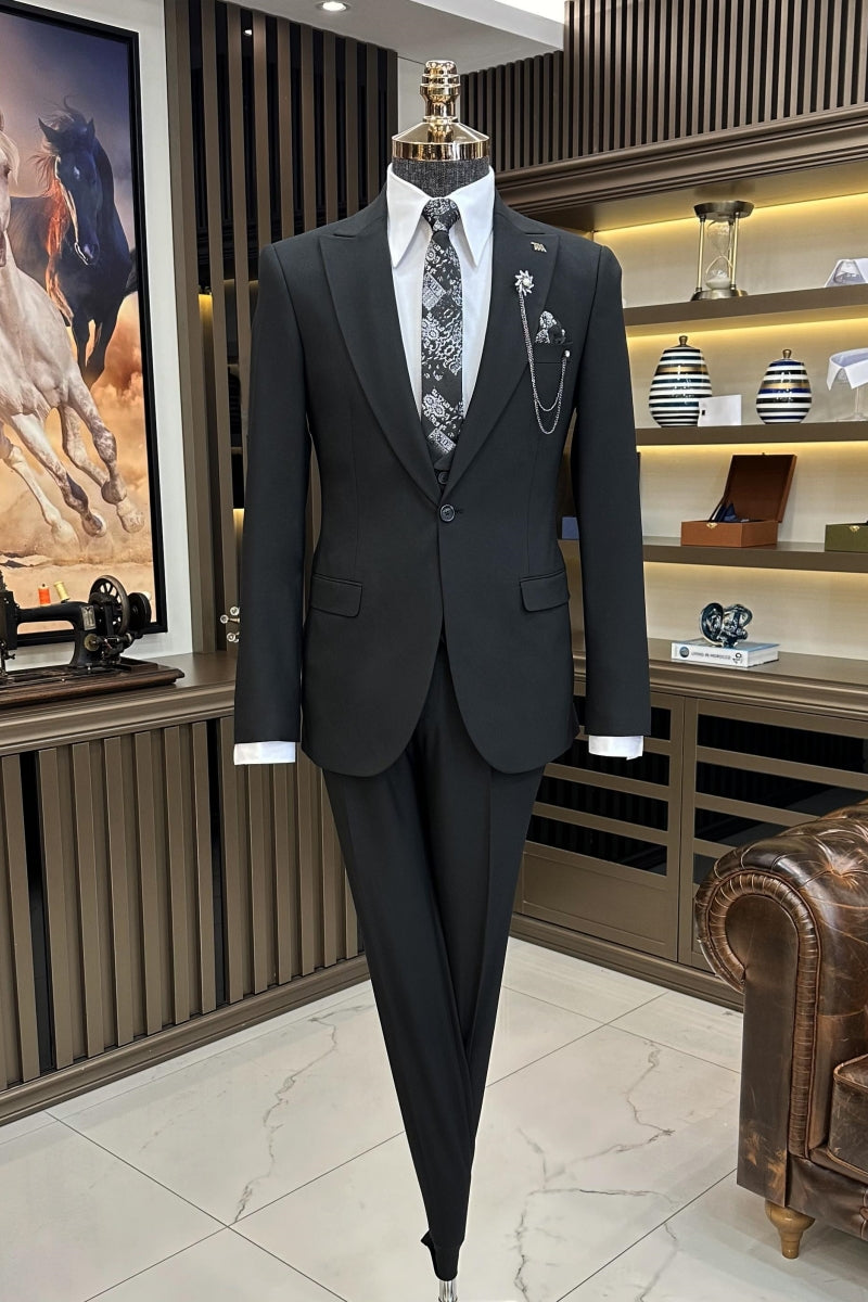 Latest Classic Black Business Suits For Men With Waistcoat