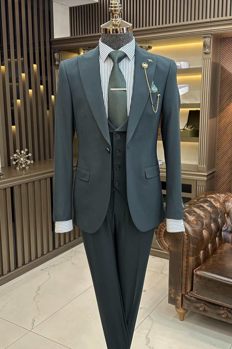 Simple Dark Green Newest 3 Pieces Business Suits