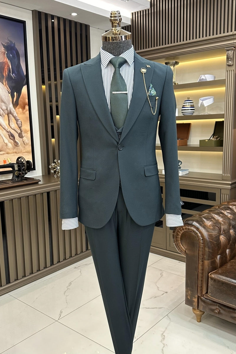 Simple Dark Green Newest 3 Pieces Business Suits