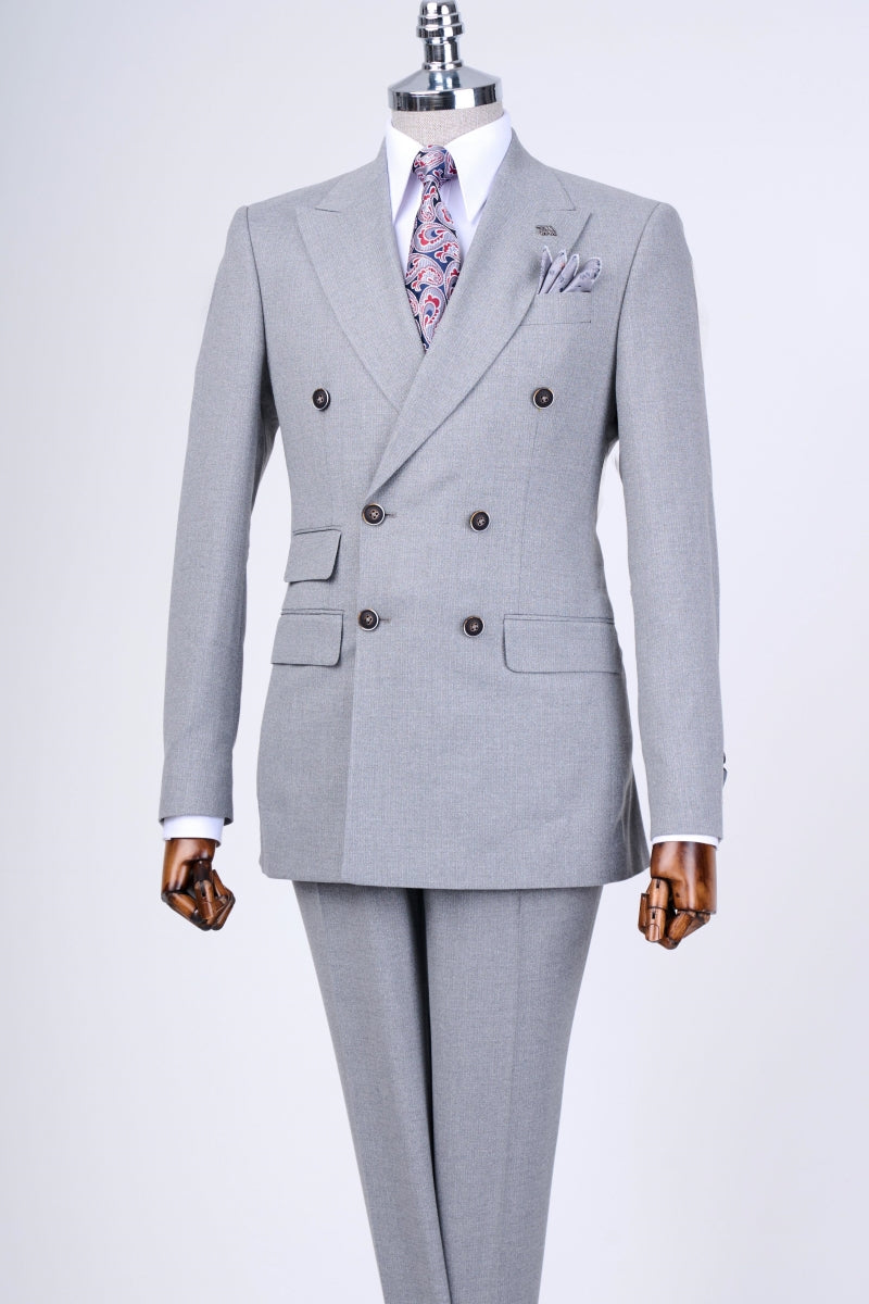 Stylish Light Gray Peaked Lapel Double Breasted Formal Suits