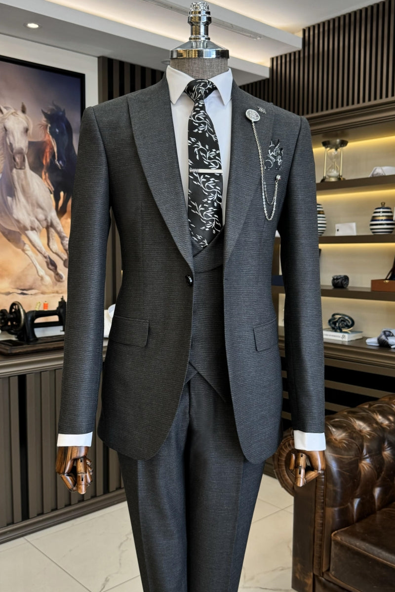 Newest Dark Gray Modern 3 Pieces Business Suits With Waistcoat