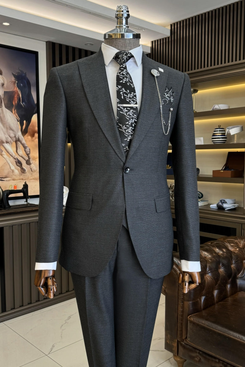 Newest Dark Gray Modern 3 Pieces Business Suits With Waistcoat