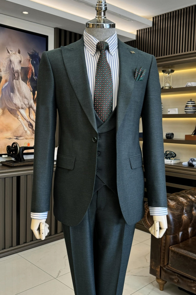 Cool Dark Green Peaked 3 Pieces Formal Men Suits