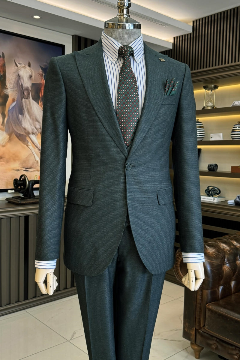 Cool Dark Green Peaked 3 Pieces Formal Men Suits