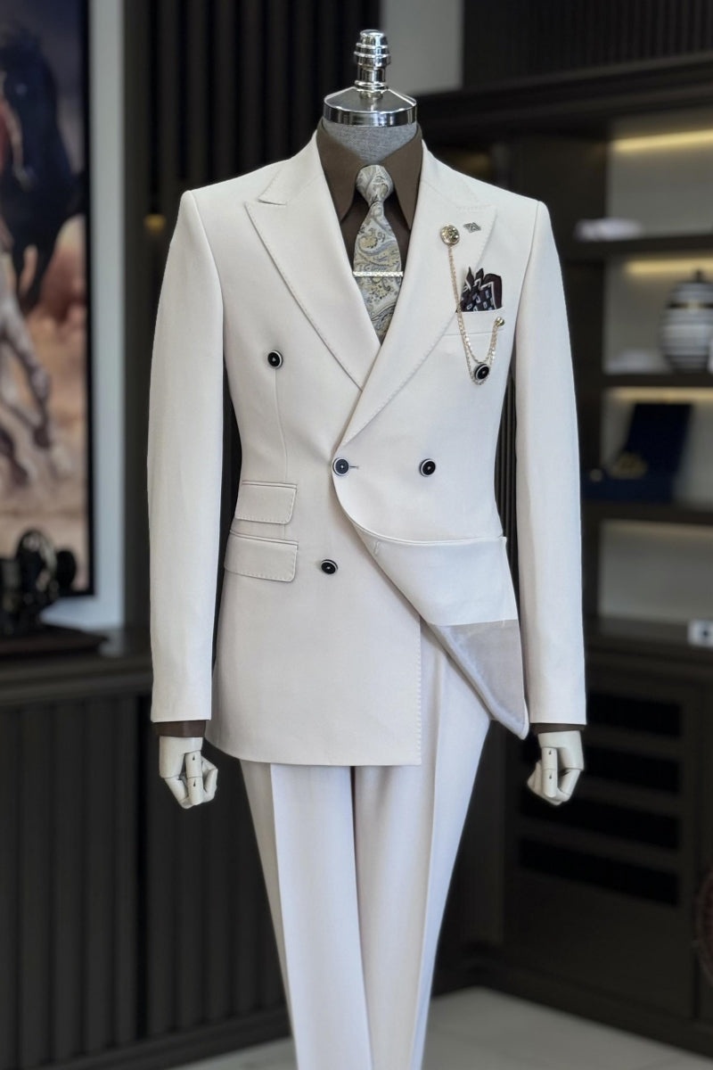Close Fitting Ivory Double Breasted Formal Suits
