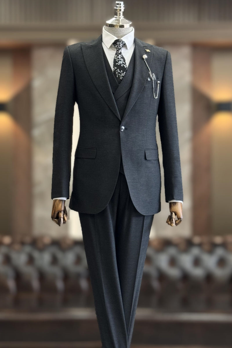 Modern Black 3 Pieces Slim Fit Business Suits With Vest