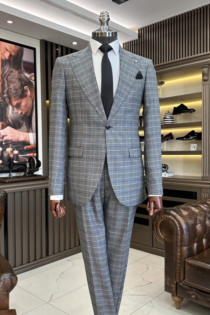 Newest Light Gray Plaid Business Suits For Men