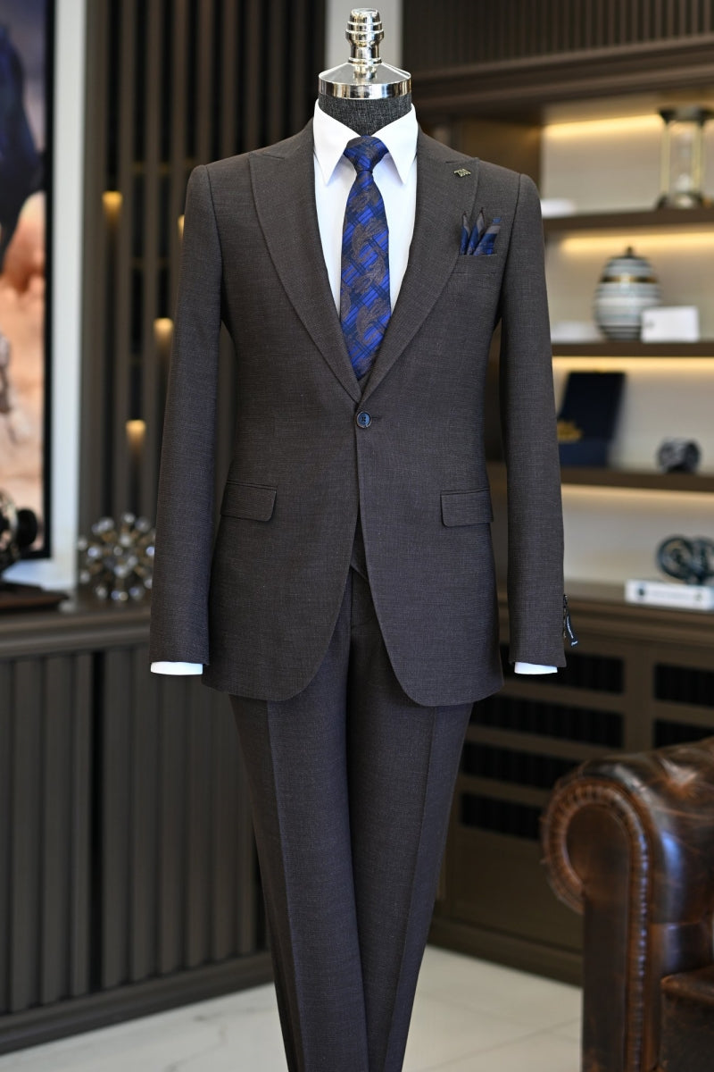 Stylish Chocolate Peaked Lapel One Button Business Suits