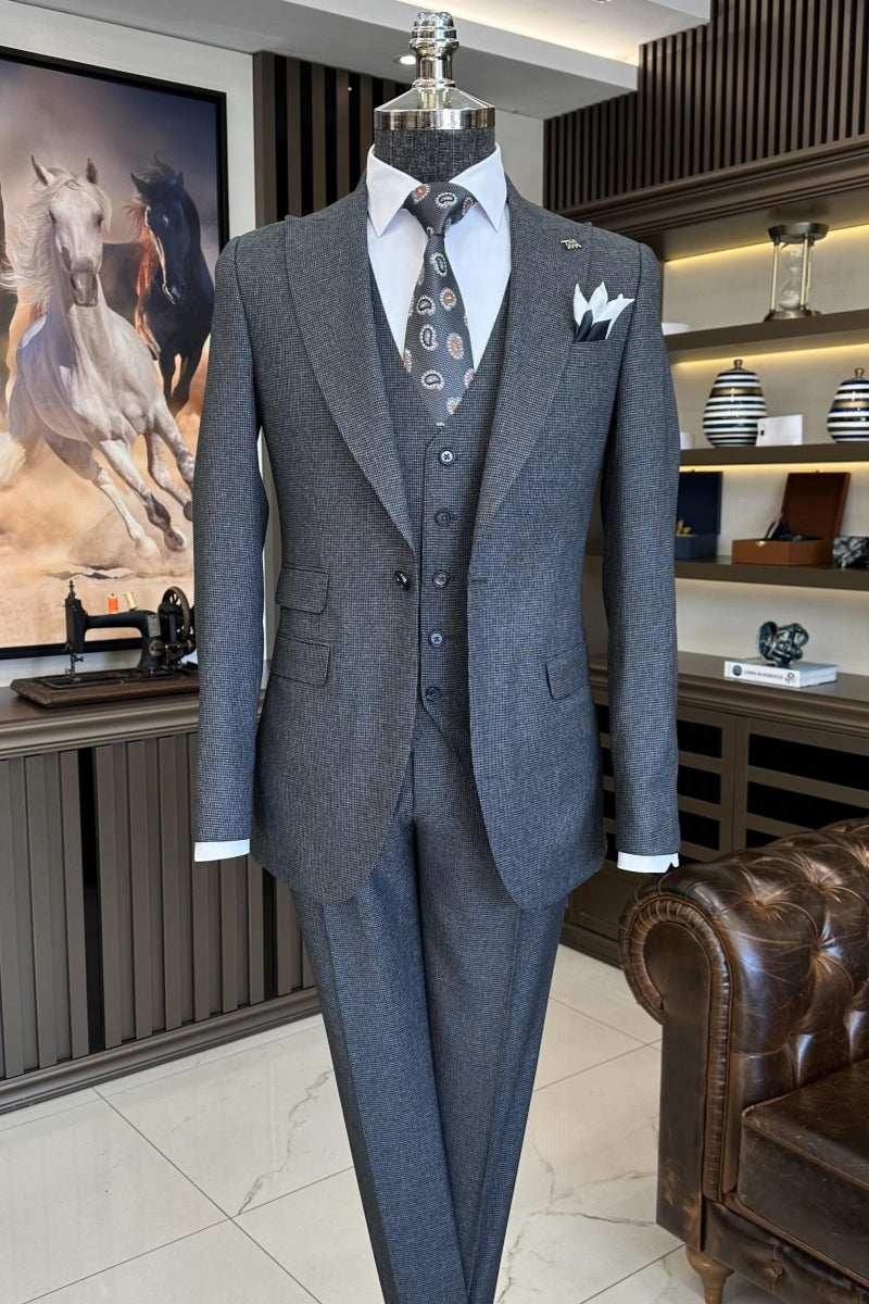 Slim Fit Dark Gray 3 Pieces Business Men Suits With Pants