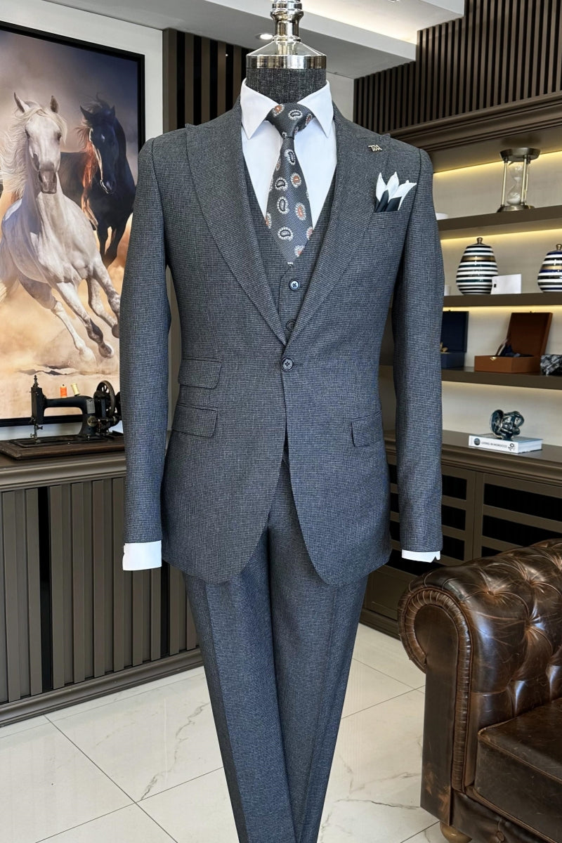 Slim Fit Dark Gray 3 Pieces Business Men Suits With Pants