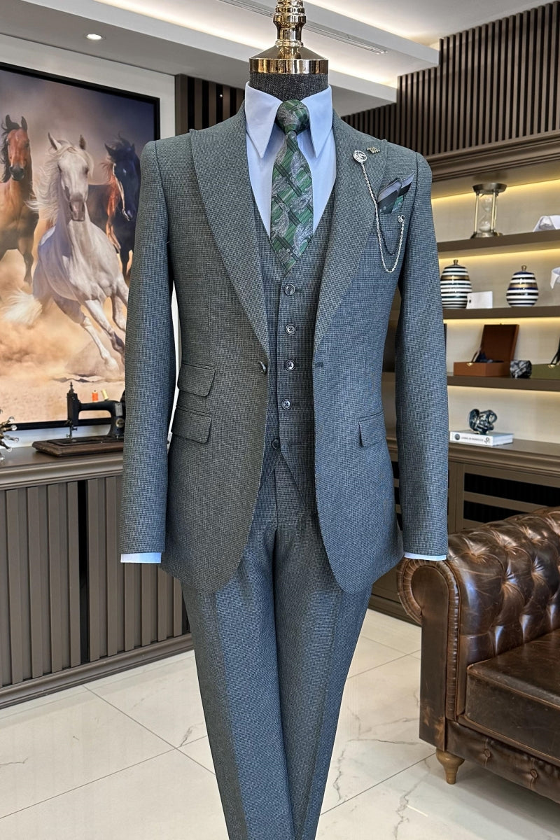 Modern Light Green Slim Fit 3 Pieces Business Suits