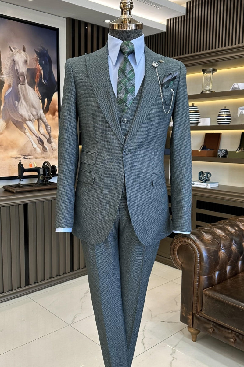 Modern Light Green Slim Fit 3 Pieces Business Suits