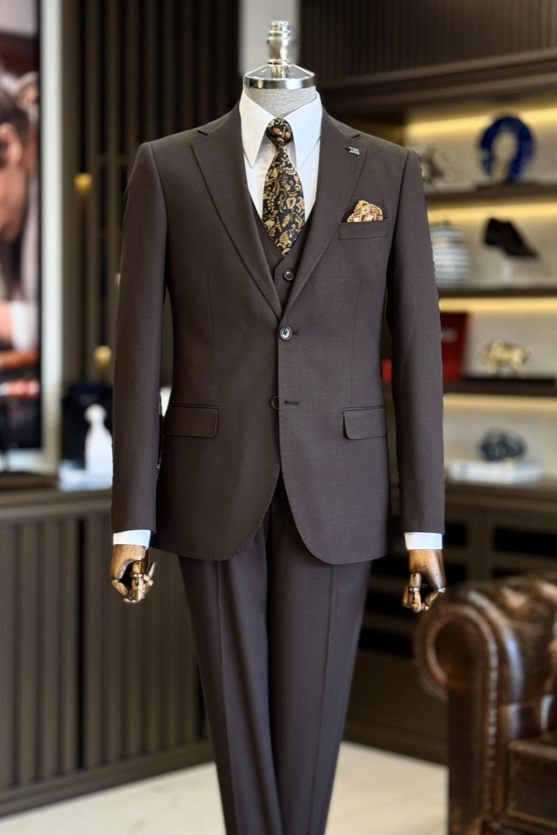 Modern Brown 3 Pieces Notch Lapel Business Suits