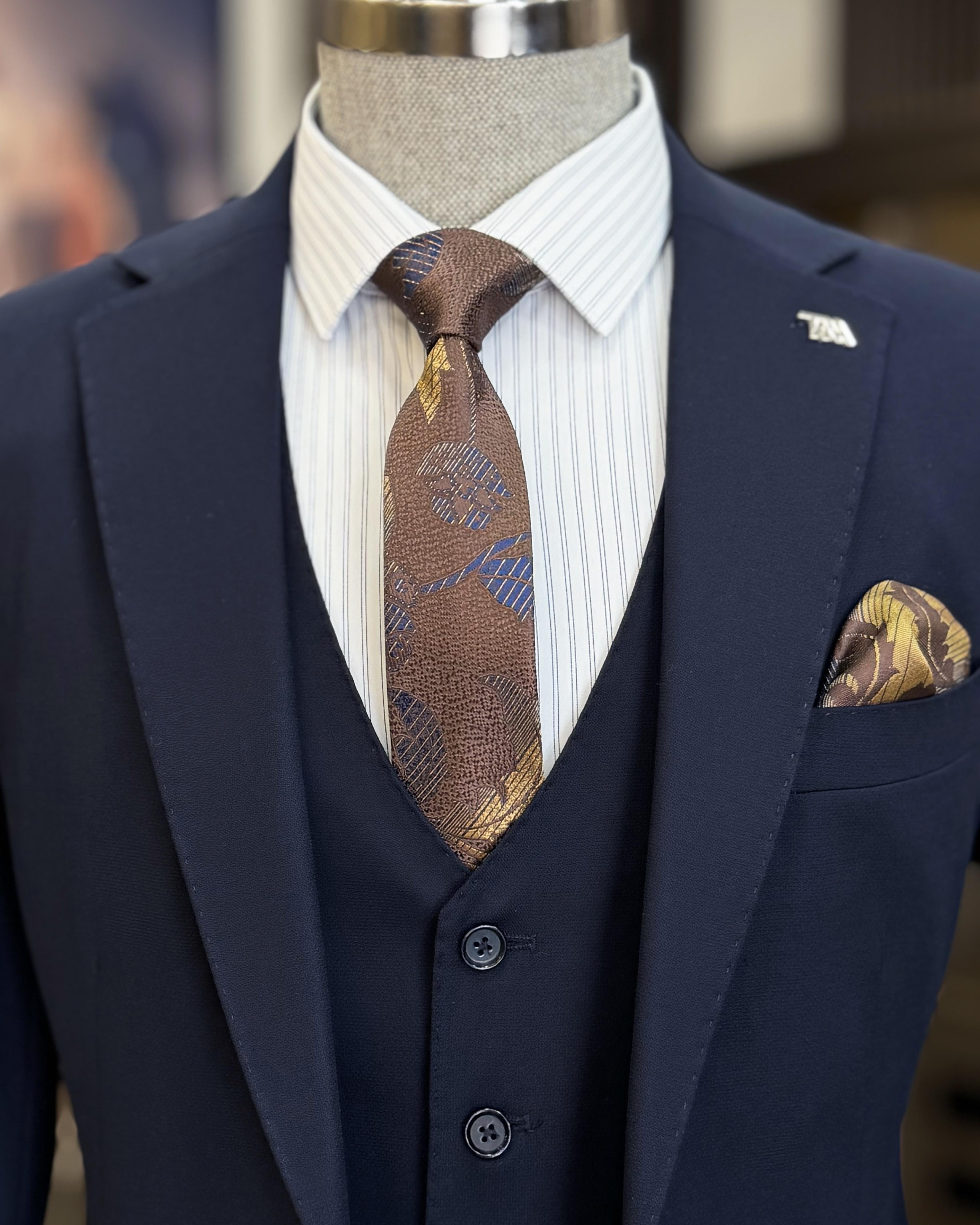 Chic Dark Navy Slim Fit Notch Lapel 3 Pieces Business Men Suits