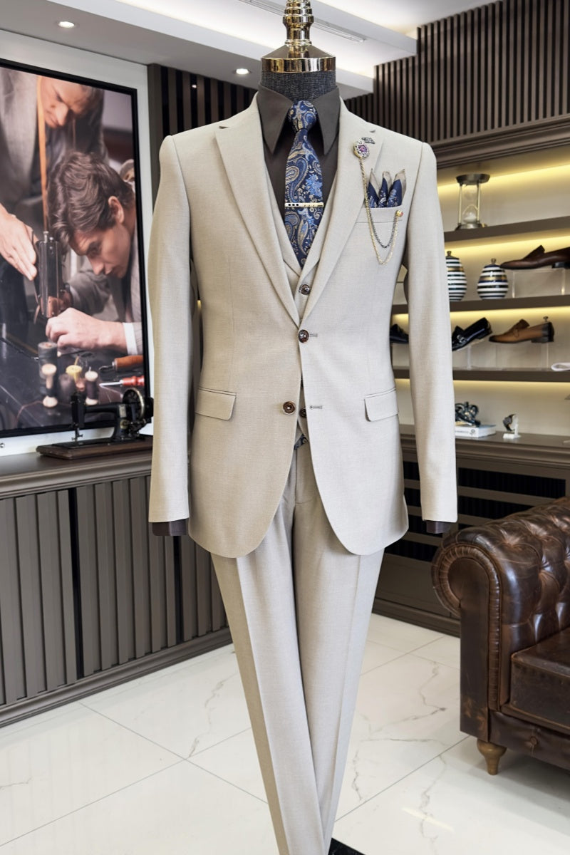 Modern Off-white Notch Lapel 3 Pieces Business Suits With Vest