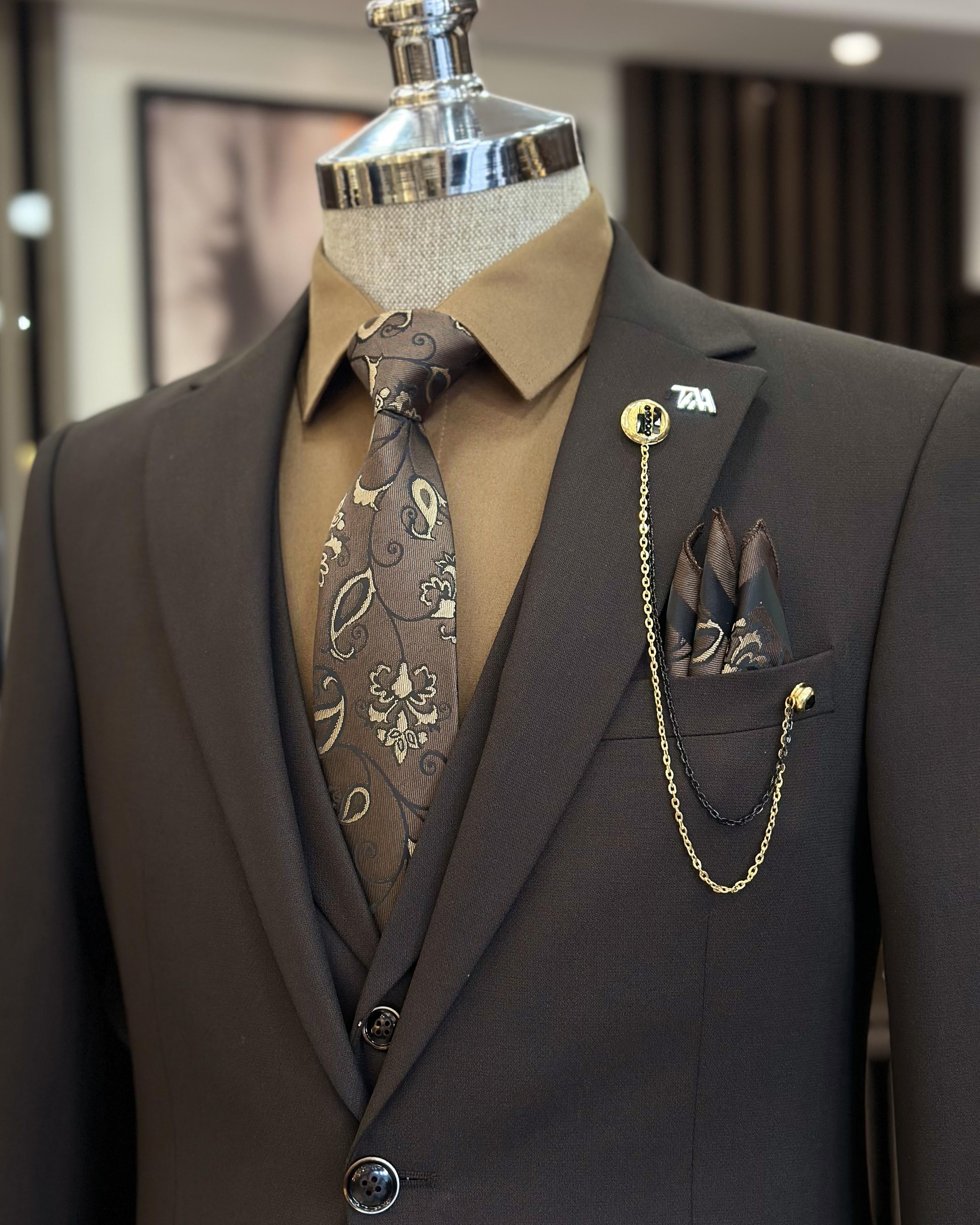 Chocolate 3 Pieces Notch Lapel Big And Tall Business Men Suits