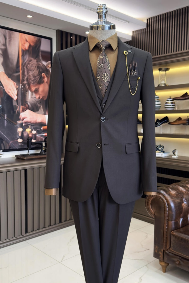 Chocolate 3 Pieces Notch Lapel Big And Tall Business Men Suits