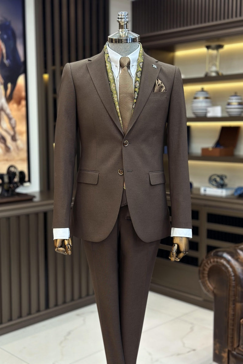 Slim Fit Coffee Notch Lapel Business Men Suits