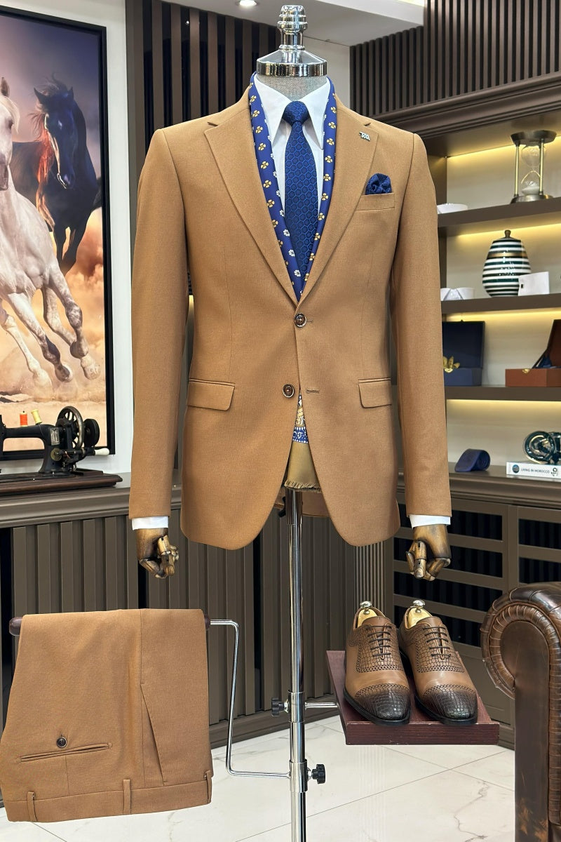New Arrival Notch Lapel Khaki Business Suits With Pants