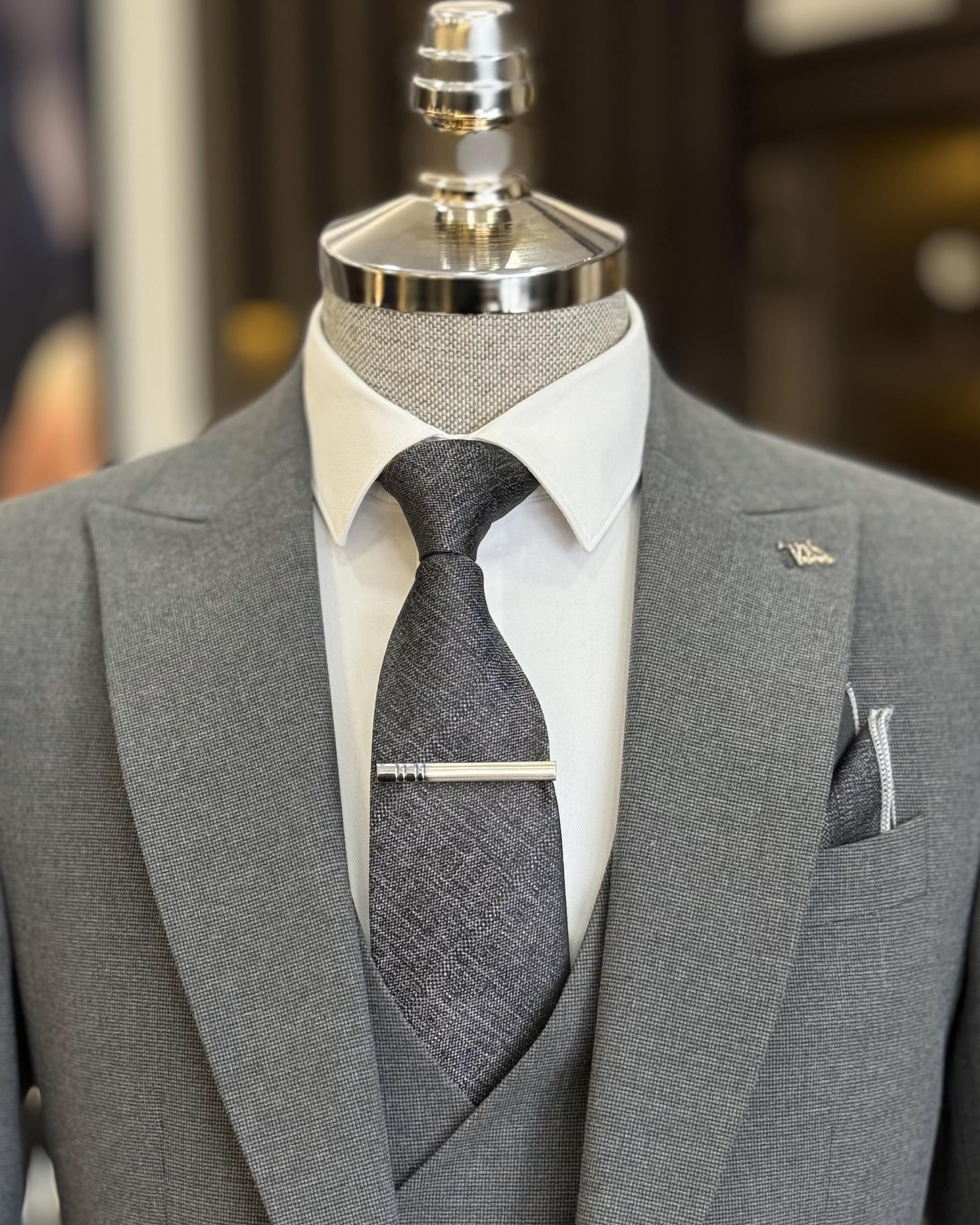 Slim Fit 3 Pieces Light Grey Business Suits With Waistcoat