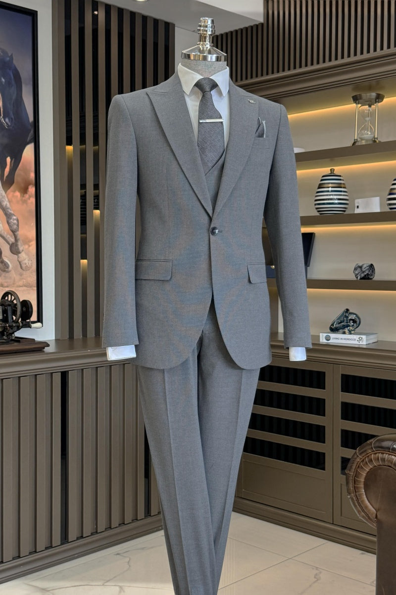 Slim Fit 3 Pieces Light Grey Business Suits With Waistcoat