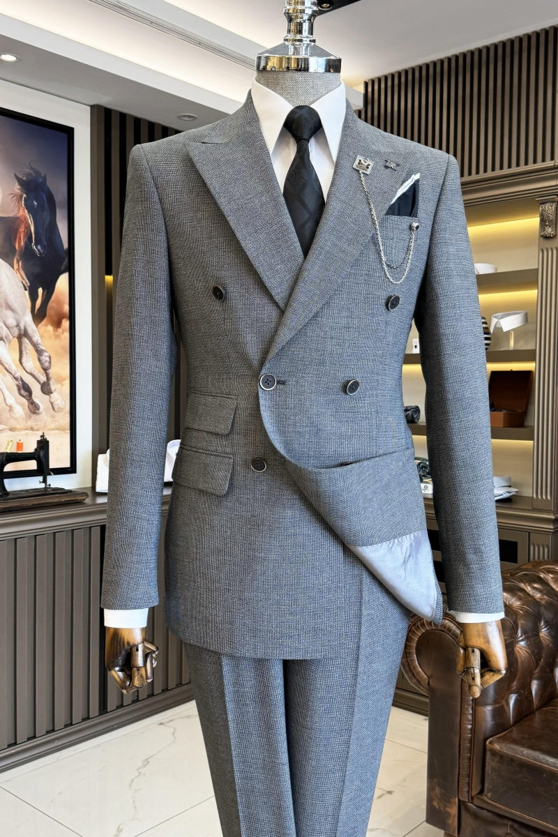Formal Gray Double Breasted Business Men Suits