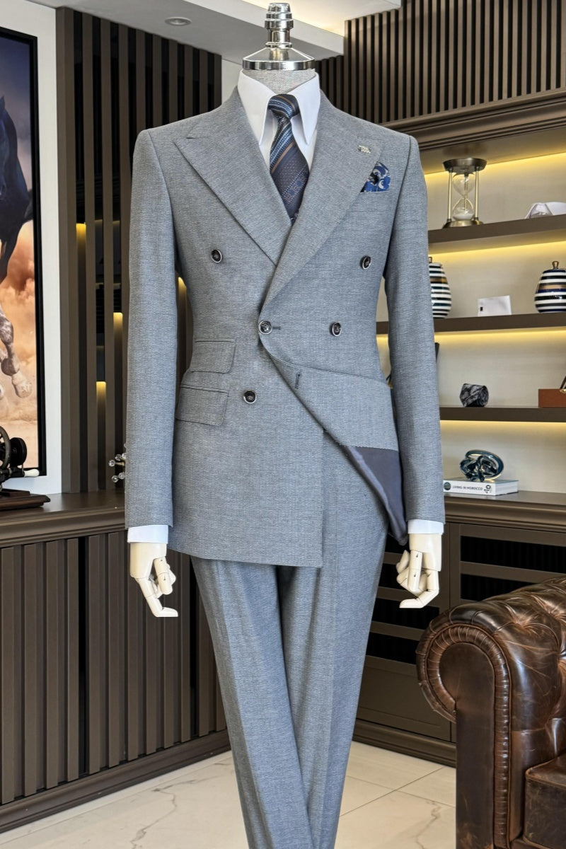 Bespoke Dark Gray Double Breasted Big And Tall Business Suits
