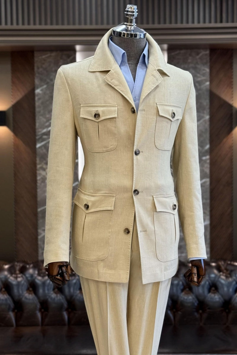 New Arrival Beige Notch Lapel Prom Suits For Men