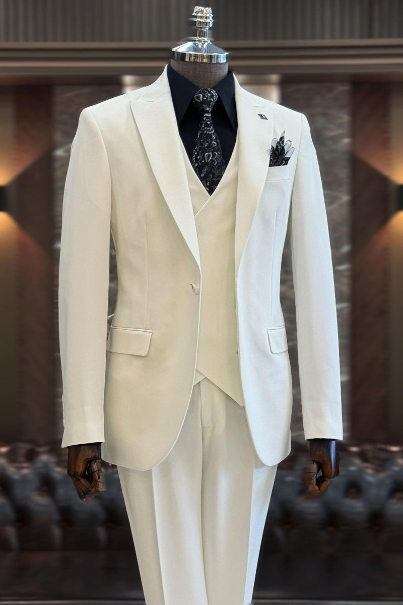 Formal White 3 Pieces Peaked Lapel Business Men Suits