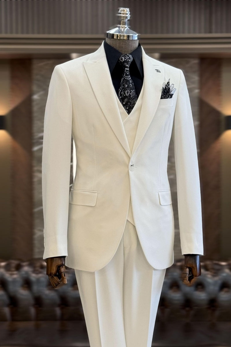 Formal White 3 Pieces Peaked Lapel Business Men Suits