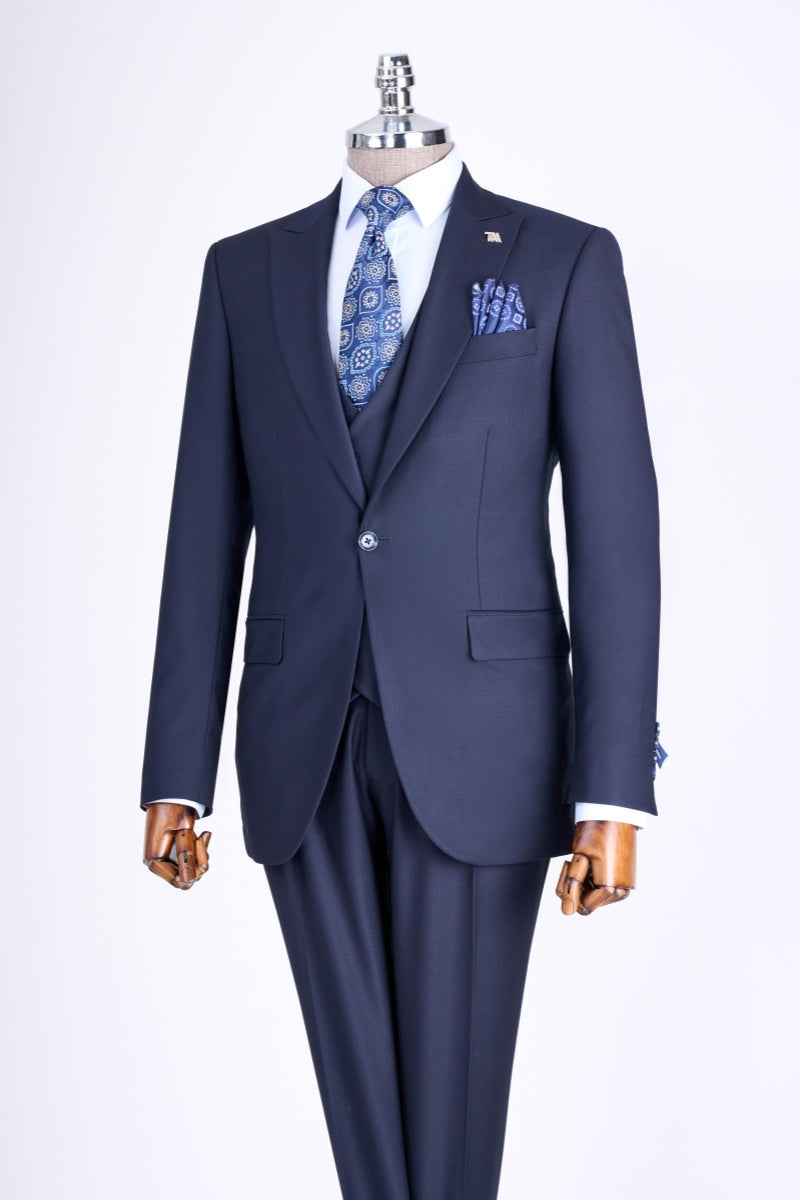 Newest Navy Blue 3 Pieces Business Suits With Waistcoat