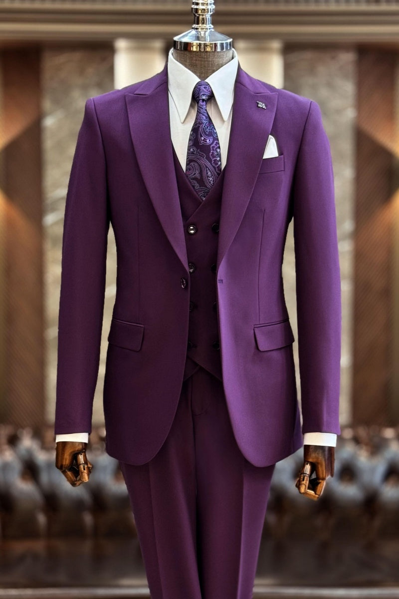 Chic Purple 3 Pieces Prom Men Suits With Waistcoat