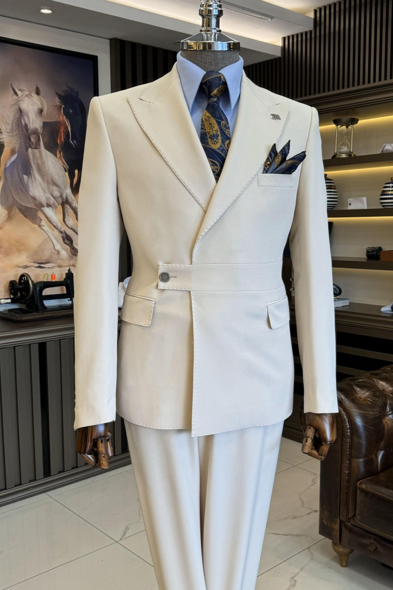 Classic Ivory Peaked Lapel Slim Fit Business Suits