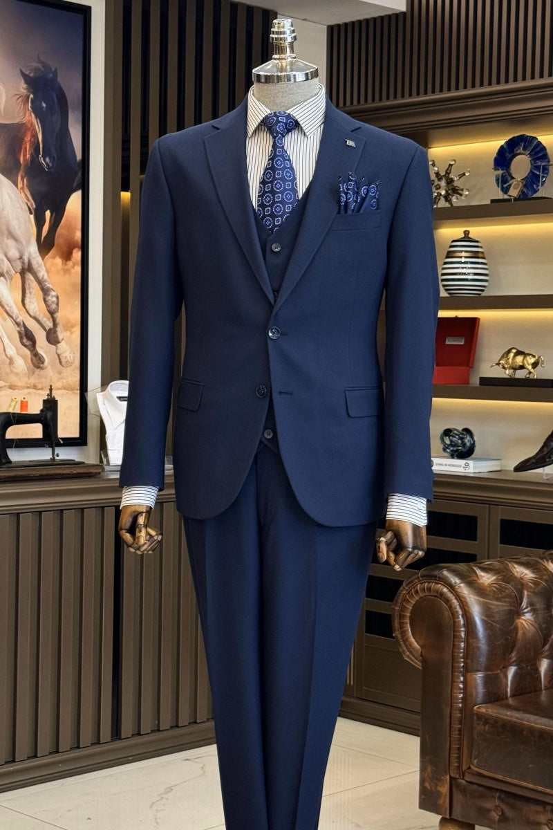 New Arrival Navy Blue 3 Pieces Notch Lapel Business Men Suits