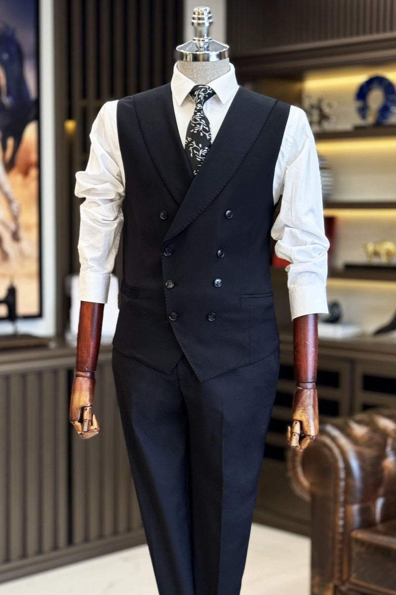 Fashion Black Double Breasted Waistcoat For Men