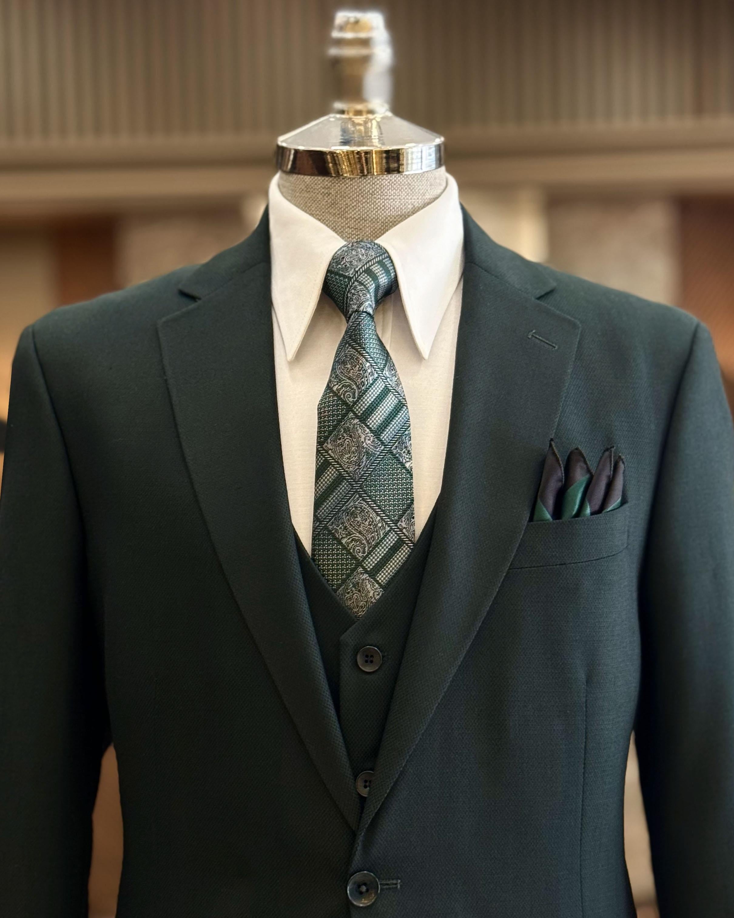 Modern Dark Green 3 Pieces Notch Lapel Business Suits