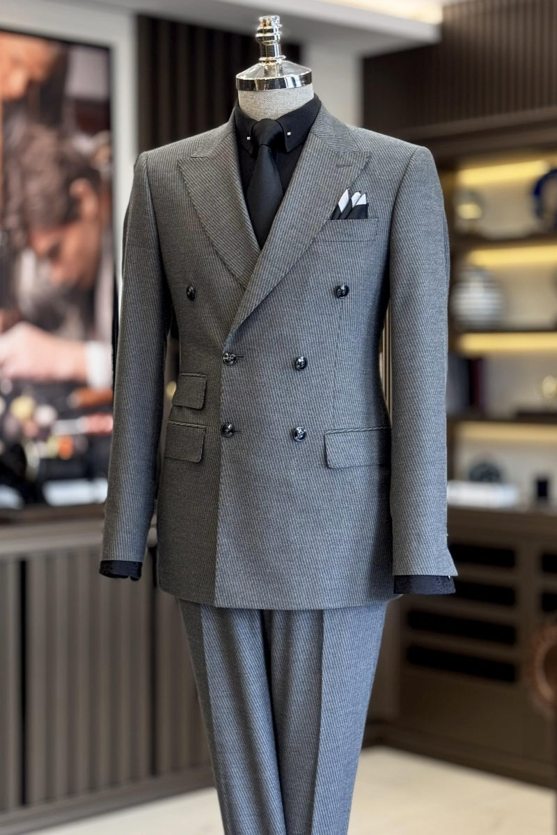 Modern Dark Gray Double Breasted Business Suits