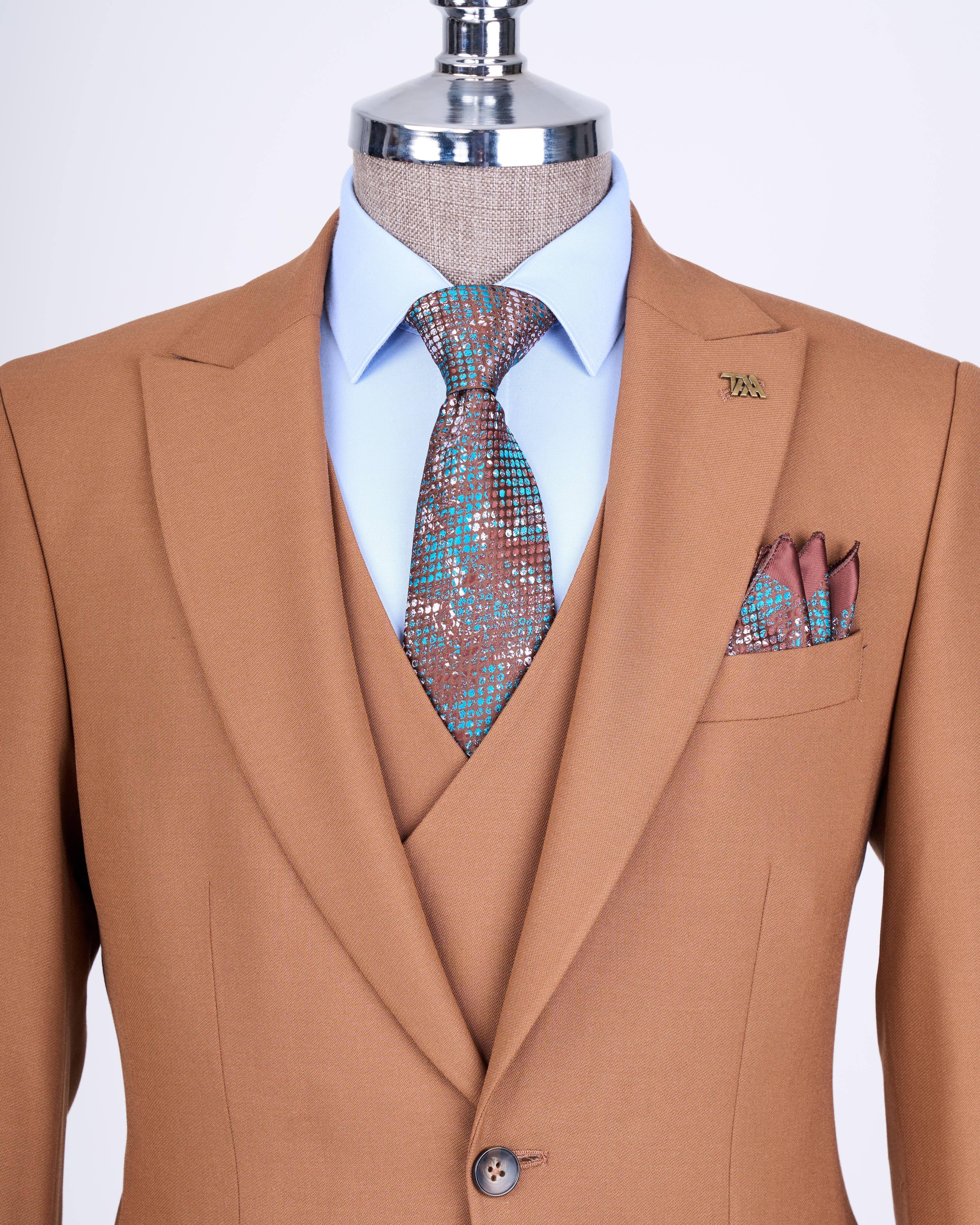 Best Fitted Light Brown 3 Pieces Business Men Suits