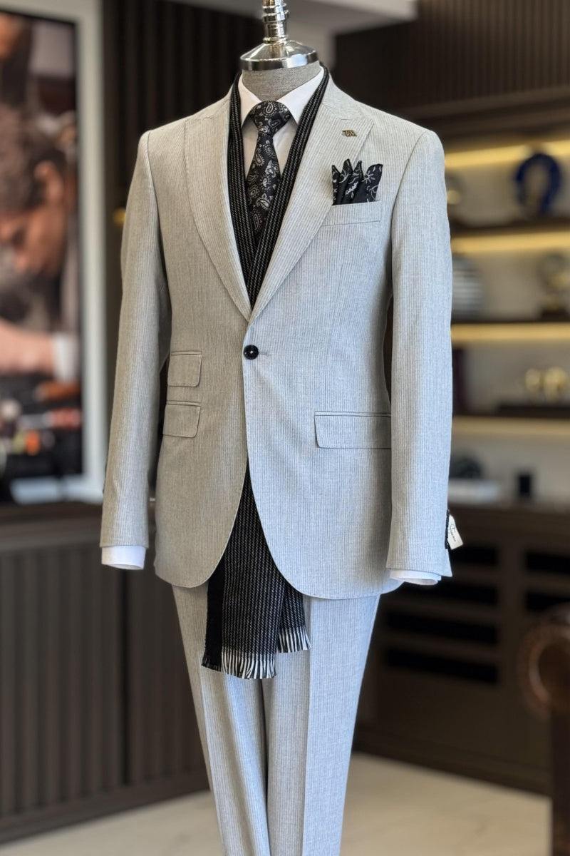Newest Light Gray Pinstriped Close Fitting Business Suits