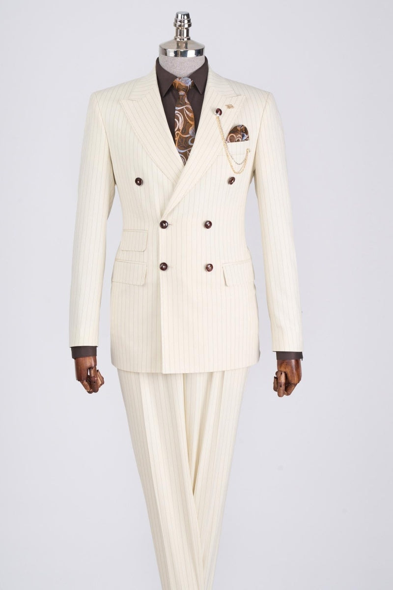 Fashion Off-white Striped Double Breasted Business Suits