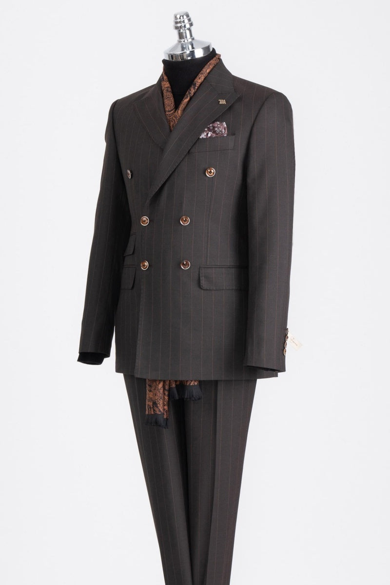 New Arrival Chocolate Double Breasted Pinstriped Business Men Suits