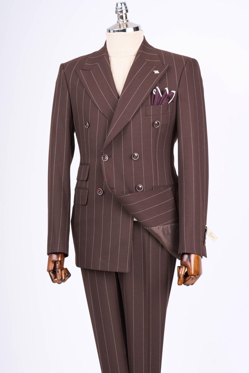 Glamorous Chocolate Double Breasted Striped Business Suits