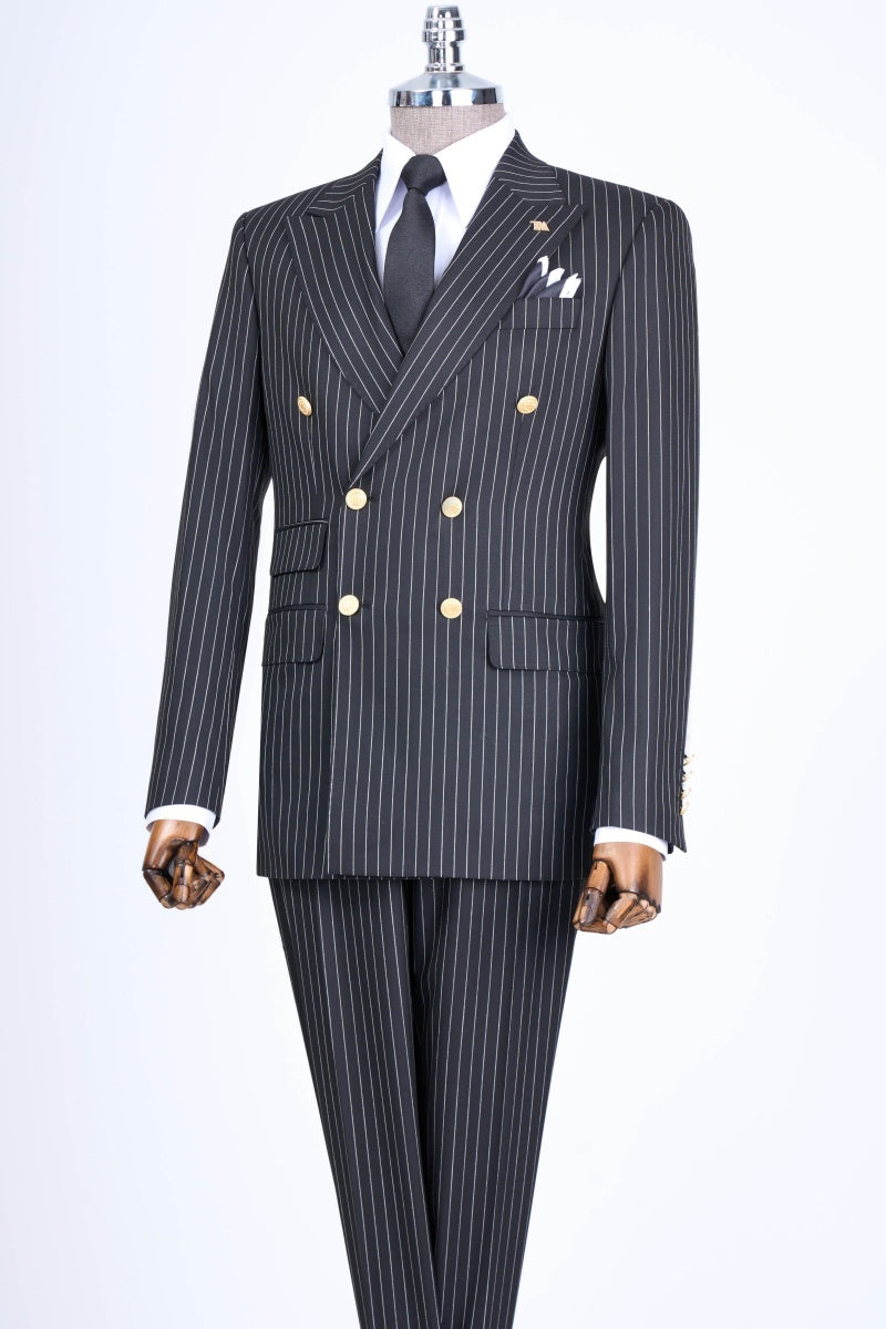 Fashion Dark Gray Double Breasted Striped Business Suits