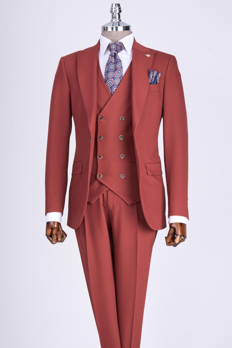 Modern Burgundy 3 Pieces Slim Fit Business Suits