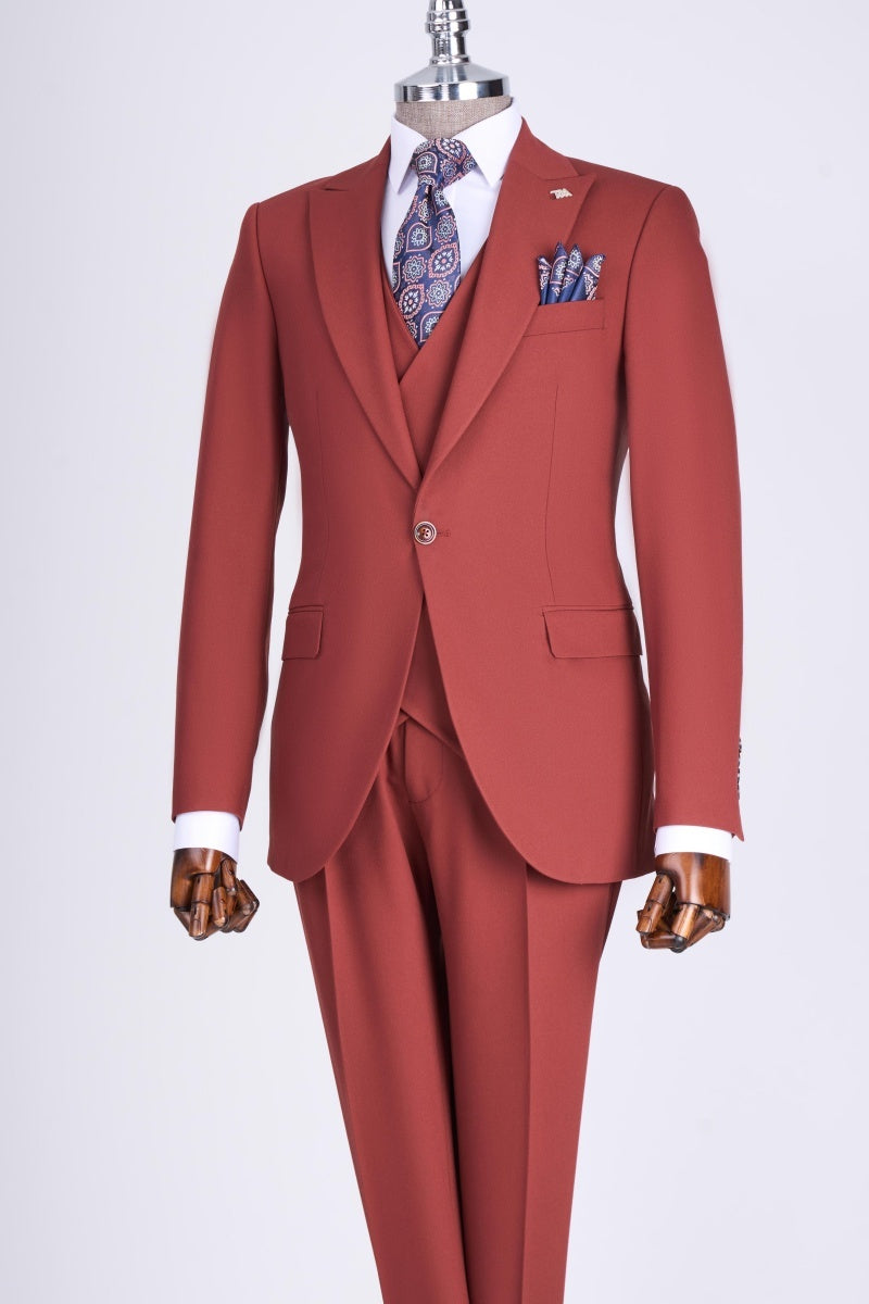 Modern Burgundy 3 Pieces Slim Fit Business Suits