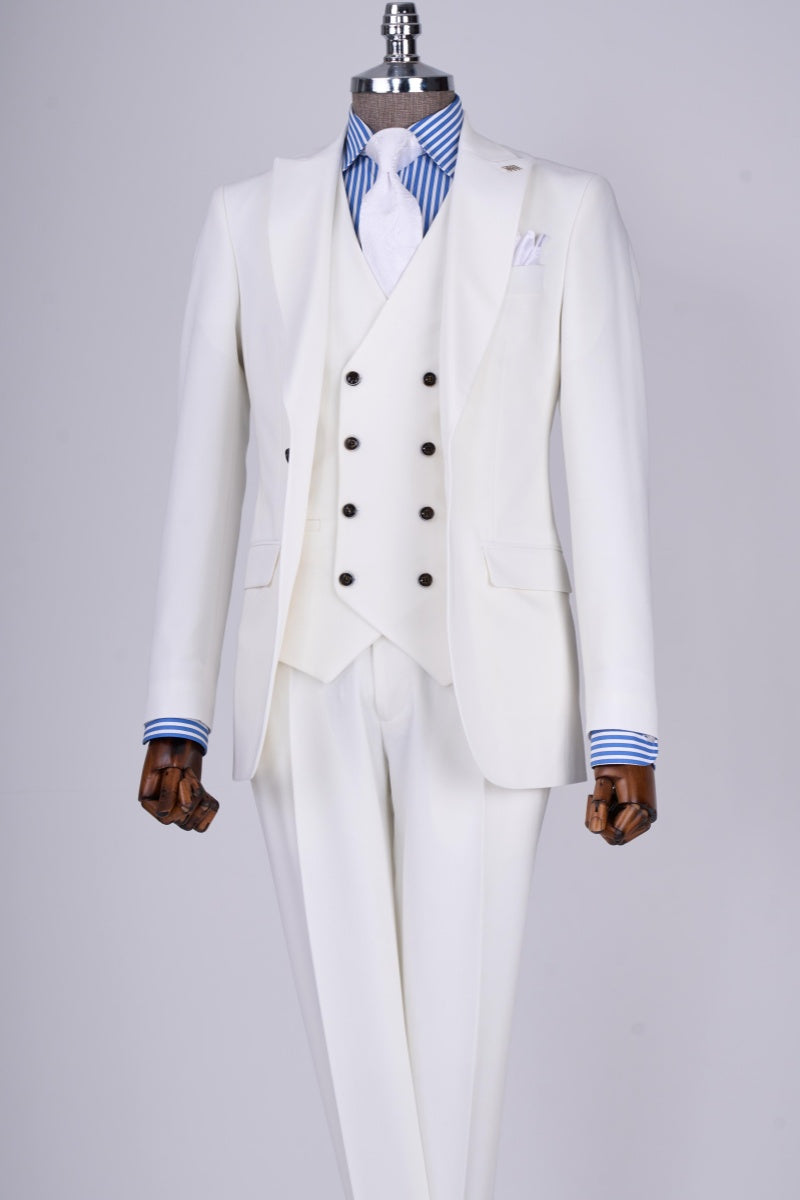 Classic White 3 Pieces Business Suits With Waistcoat