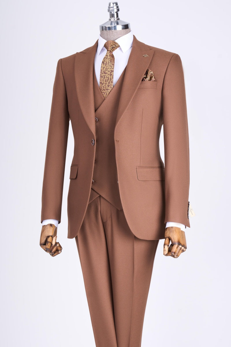 Fancy Tan 3 Pieces Best Fitted Men's Business Suits