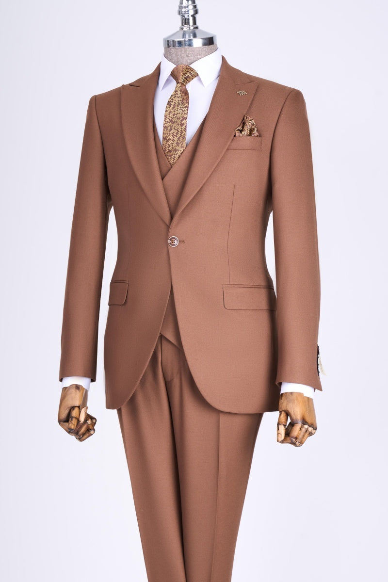 Fancy Tan 3 Pieces Best Fitted Men's Business Suits