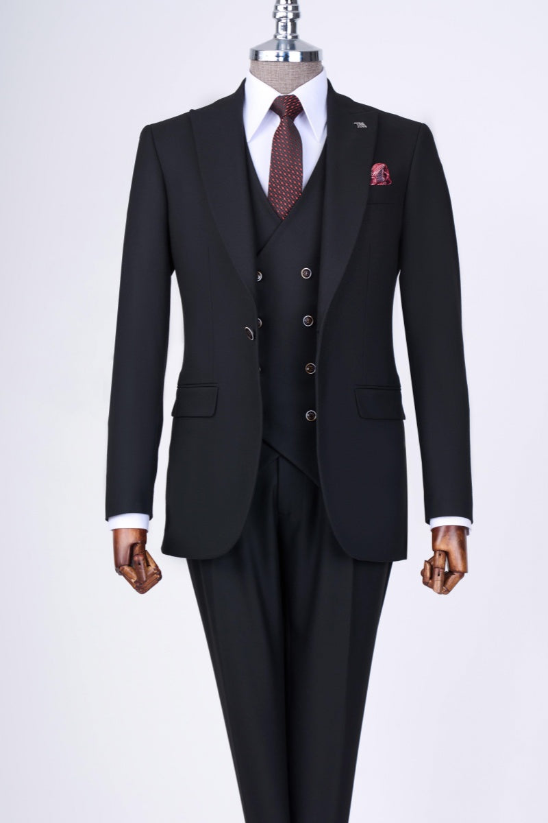 Slim Fit Classic Black 3 Pieces Business Suits With Vest